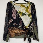 Anthropologie Tiny Green Black Patchwork Blooms Blouse Womens XS Tie Shirt Tops Photo 0