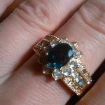 Simulated Emerald and White Crystal Gold Plate Ring (Size 10) Photo 2