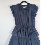 TALULAH Womens Dress Black Mini Layered Ruffle Swiss Dot V Neck Fit Flare Small Photo 3