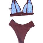 New 2 Piece Ribbed Rust Colored Bikini High Leg Cheeky Bottoms Plunged Top Med Orange Photo 9