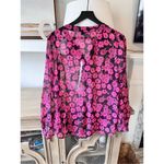 Milly  Brooke Floral-Print Chiffon Blouse, Pink Size 8 Photo 6