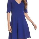 Eliza J Cobalt Blue Scalloped Hem Fit & Flare Knitted Sweater Dress Sz Large Photo 0