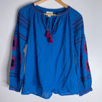 Maeve Anthropologie‎  XS Runaway Embroidered Top Boho Peasant Blue CP Photo 0