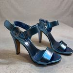 Karl Lagerfeld  PARIS Cieone Blue Metallic High 4in Heel Holiday Party NWT Size 7 Photo 6