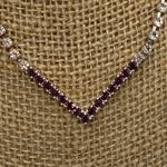 Vintage Rhinestone Choker Collar V Necklace Purple Clear Rhinestones 16" Sparkly Photo 1