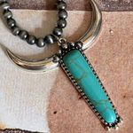 New Blue and Silver Longhorn Pendant on 18” Beaded Navajo Style Chain Photo 0