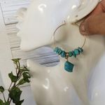 Boho Gold Hoop Earrings with Turquoise Blue Howlite Natural Stone Photo 4