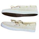 Sperry Top Sider 6.5 Pier Boat Champagne Gold Sparkles Canvas Slip On Sneakers Photo 7