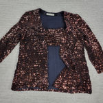 Jenni & Lizzi Sequin Jacket Bronze Metallic Open Front Hand Sewn Theatre Holiday Brown Size M Photo 0