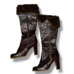 Charles David  Embossed Leather brown Faux Fur Brown Boots 6 1/2 Photo 0