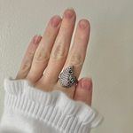 Boutique Silver Teardrop Paisley Scrollwork Filigree Hearts Ring Statement Oversized Jewelry Photo 1