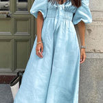 NWT Commense Linen Cotton Front Tie Midi Dress Light Blue Size L Photo 0