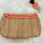 Shiraleah Aubrey Woven Straw PomPom Clutch NEW Tan Photo 0
