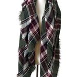 Blanket Scarf Wrap Shawl Square Fringe Olive Green Pink Multi Plaid Women’s Photo 0