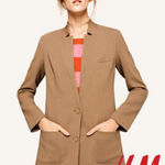 H&M Womens Rayon Blend Long Blazer Tan 4 Business Casual Corpcore Office Photo 0