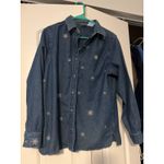 Womens Denim Long‎ Sleeve Shirt Snowflake Embroidery Blue Button Down Casual Top Size L Photo 2