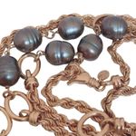 LN Bronze Italy & Honora Authentic Pearl Bluish Green Gray Long Station Necklace Photo 2