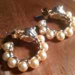 Golden Shell Pearl and Leopard Lock Goldtone Half Hoop Earrings Photo 0