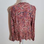  Red Paisley Boho Blouse Size Large Democracy Floral Pintuck Top Photo 4