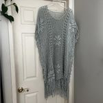 Women’s Crochet Tunic Top Open Knit Beach Cover Up One Size Blue Fringe Festival Photo 1