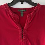 Ralph Lauren Lauren  L Spilt V Neck Stich 3/4 Sleeve Blouse Red Casual Tailored Photo 1