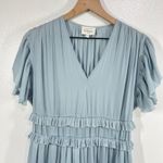 Böhme Ruffle Midi Dress Blue Short Sleeve V Photo 9