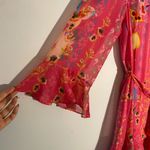 Saloni Marissa Ruffle 100% Silk Pink Floral Long Sleeve Mini Dress Women size 6 Photo 7