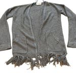Olive & Oak  Gray Fringe Open Front Cardigan Sweater Photo 0