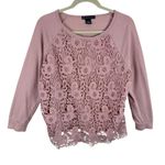 Adrianna Papell  Pink Mauve Lace Lined Long Sleeve Sweatshirt Blouse Size L Photo 0
