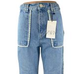 ZARA NEW  Women's Blue High Waisted Flower Button Wide Leg Denim Jeans Pants Sz 4 Photo 3