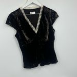 American Vintage Vintage Y2K Fairycore Green Velvet Shirt Size Small Lace Trim V Neck Whimsical Photo 2