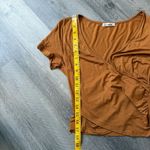 Deep V Surplice Crop Top Medium Amber Caramel Going Out Orange Photo 7
