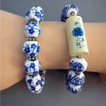 Blue and White Ceramic Porcelain Beaded Bracelets Lot of 2 Photo 0