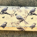 Jolamirel Ivory White Countryside Blue Floral Bird Trifold Clutch Wallet Photo 0