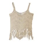 Active USA  Crochet Fringe Tank Top M L Beige Boho Festival Beach Cover Up Photo 1