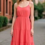 The Vanity Room NWT  X Nordstrom V Neck Strappy Tired Maxi Dress In Coral Photo 0