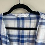 ZARA blue plaid faux wrap short sleeve V neck babydoll dress size large Photo 3