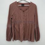 Noelle Dusty Rose Lace Boho Long Sleeve Blouse Top Size Small Cotton Pink Photo 0