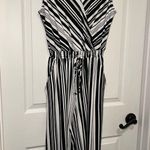 Ny Collection Jumpsuit Size Small Black White Stripes Wide Leg Cropped Photo 1