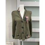 Sigrid Olsen Y2K  Wool Blend Cardigan Button Front Floral Applique Green Pink M Photo 1