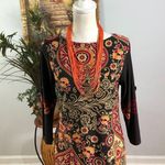 Tiana B . Shift Dress Womens Medium Black Paisley Slit Sleeve Boat Neck Pullover Photo 1