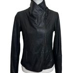 Vince Leather Knit Panel Moto Jacket Black Gray Size Small Scuba Style Photo 0
