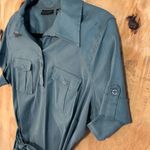 Apostrophe  Stretch Teal Half Button Linen Cotton Blend Shirt Dress Sz 12 Photo 1