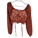 Madden NYC Junior's Shirred floral Print Peasant Top L Puff sleeve smocked Orange Size undefined Photo 1
