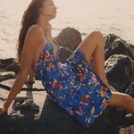 Anthropologie  Emily Halter‎ Mini Dress Blue Floral Smocked Size Small Photo 0