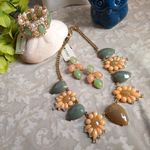 3 Piece Stony Flower Necklace Earrings Bracelet Green Photo 0