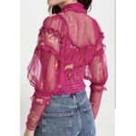 Free People  Time For Shine Mesh Cropped Smocked Pink Purple Floral Blouse Top L Photo 2