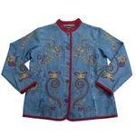 Denim & Co Denim Embroidered Paisley Jacket Trim Collar Boho Artsy Pockets Women Small Photo 2