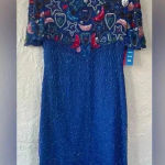NWT Vintage 80s/90s bright blue beaded sequined cocktail dress, cut out back; M Size M Photo 0