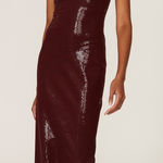 Solace London Red Burgundy Sequin One Shoulder Mock Neck Yara Gown size US 4 Photo 0